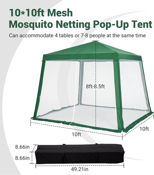 10x10 Pop Up Screen Tent Canopy with Mesh Netting Walls, Easy Setup Waterproof Outdoor Gazebo for Camping, Picnics, Backyard,