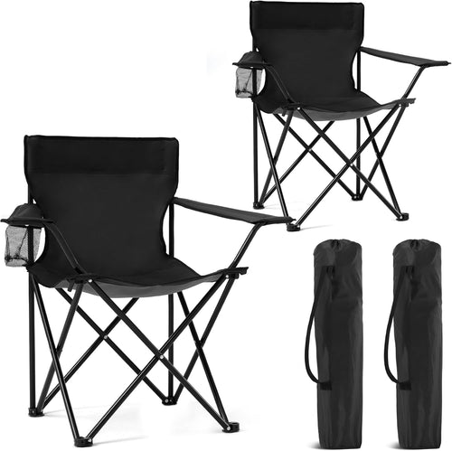 2 Pack Portable Camping Chairs Folding Lawn Chair Outdoor Lightweight Beach Chair with Cup Holder & Carry Bag for Outside Spo