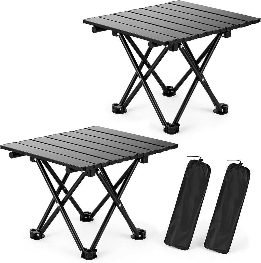 2 Pack Portable Camping Table Foldable, Ultralight Small Folding Beach Table with Carry Bag for Outdoor Travel, Beach, Camp, 