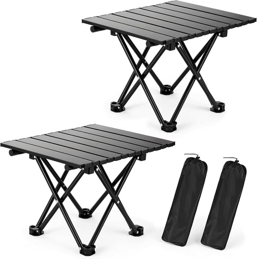 2 Pack Portable Camping Table Foldable, Ultralight Small Folding Beach Table with Carry Bag for Outdoor Travel, Beach, Camp, 