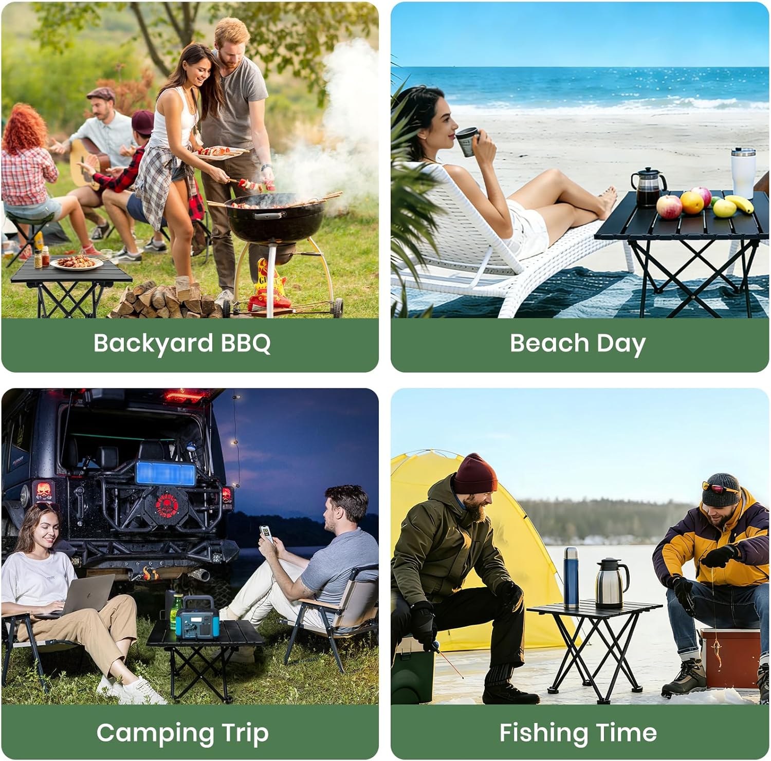 2 Pack Portable Camping Table Foldable, Ultralight Small Folding Beach Table with Carry Bag for Outdoor Travel, Beach, Camp, 